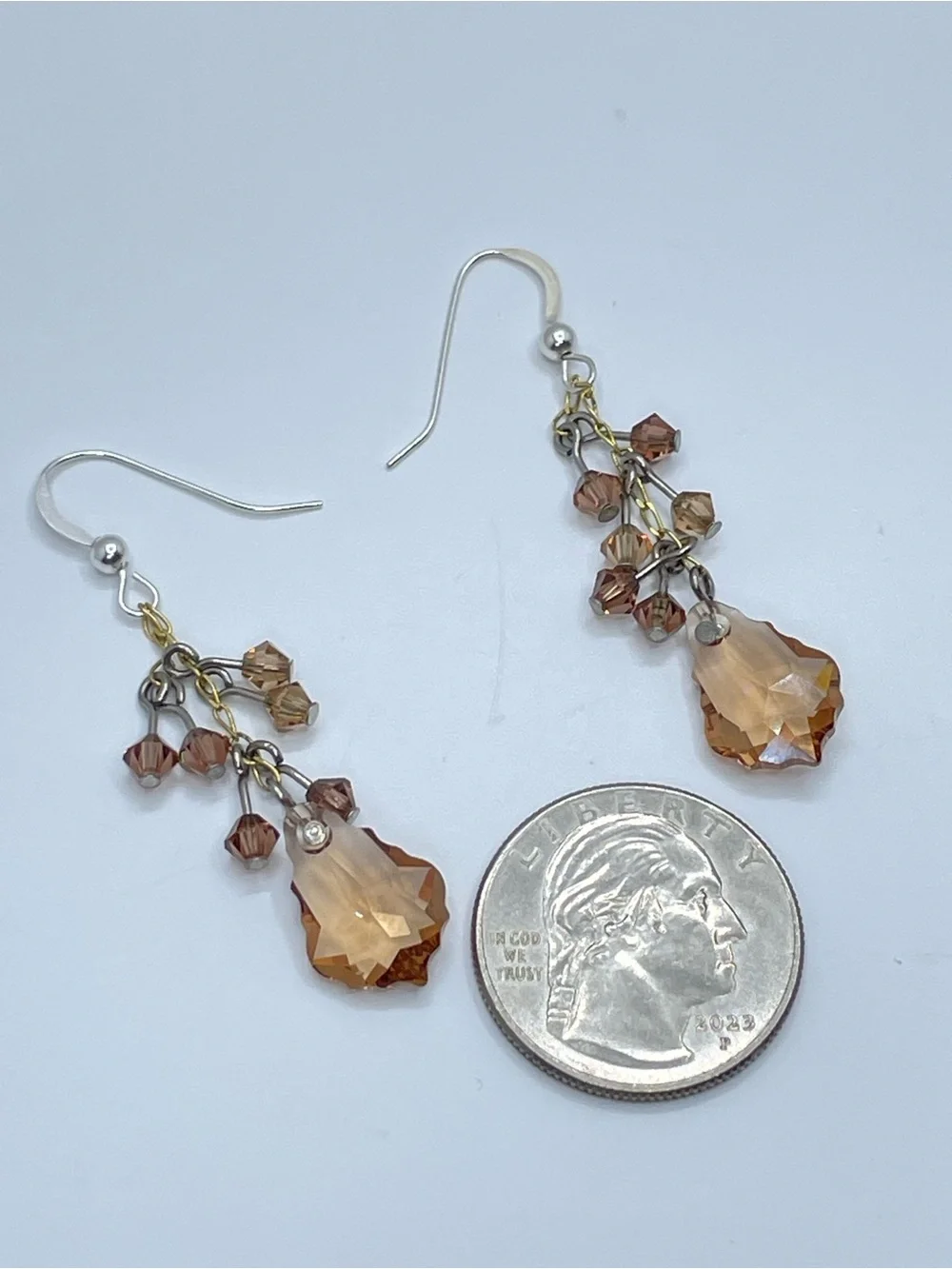 925 Sterling Swarovski Crystal Elements Champagne Dangle Statement Earrings